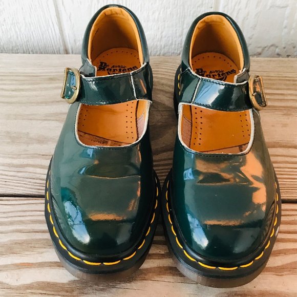 Dr. Martens Shoes - Doc Martens Mary Jane Forest Green Patent Leather Womens Shoes US 8 UK 6 8141